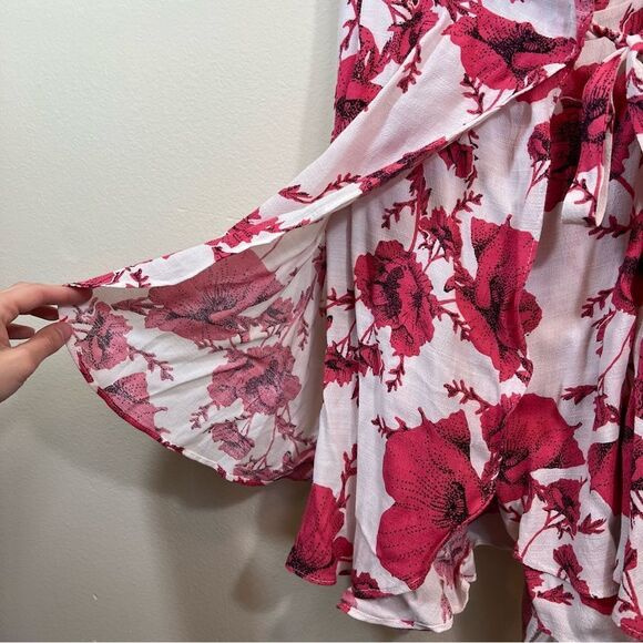 ✨ Free People French Quarter Wrap Mini Dress White Pink Floral Small - Picture 9 of 12
